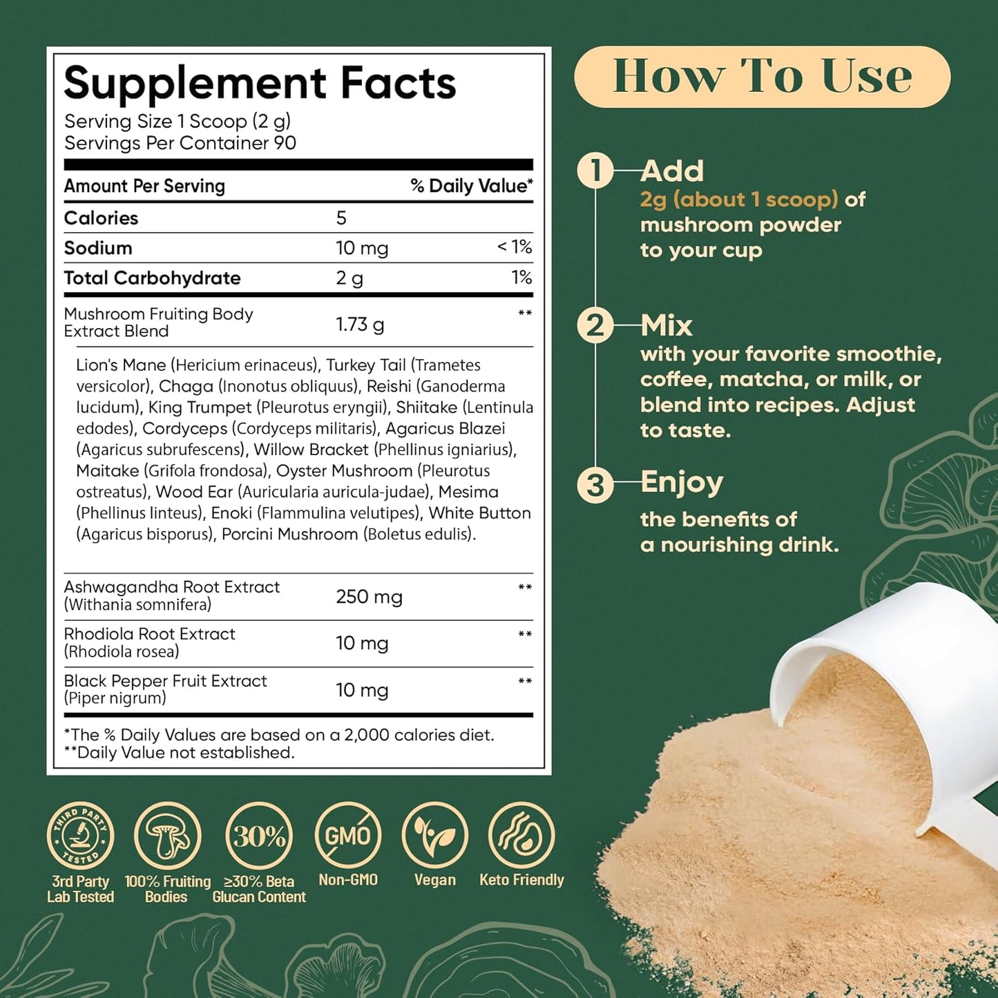 Venture Pal 16-Mushroom Adaptogen Powder – Pre-Workout Endurance and Focus Formula for the Desk and the Gym
