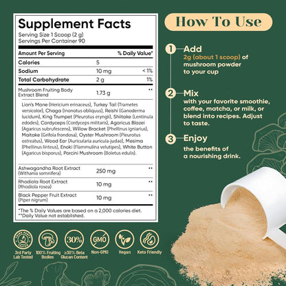 Venture Pal 16-Mushroom Adaptogen Powder – Pre-Workout Endurance and Focus Formula for the Desk and the Gym