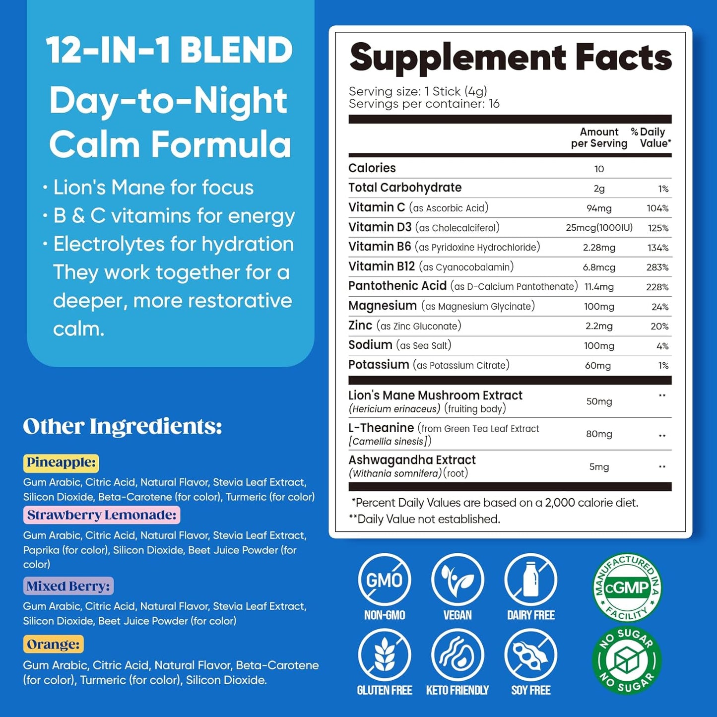 Venture Pal Calm Drink Mix – Study and Desk Companion for Sustained Mental Energy, Magnesium Glycinate Focus Formula