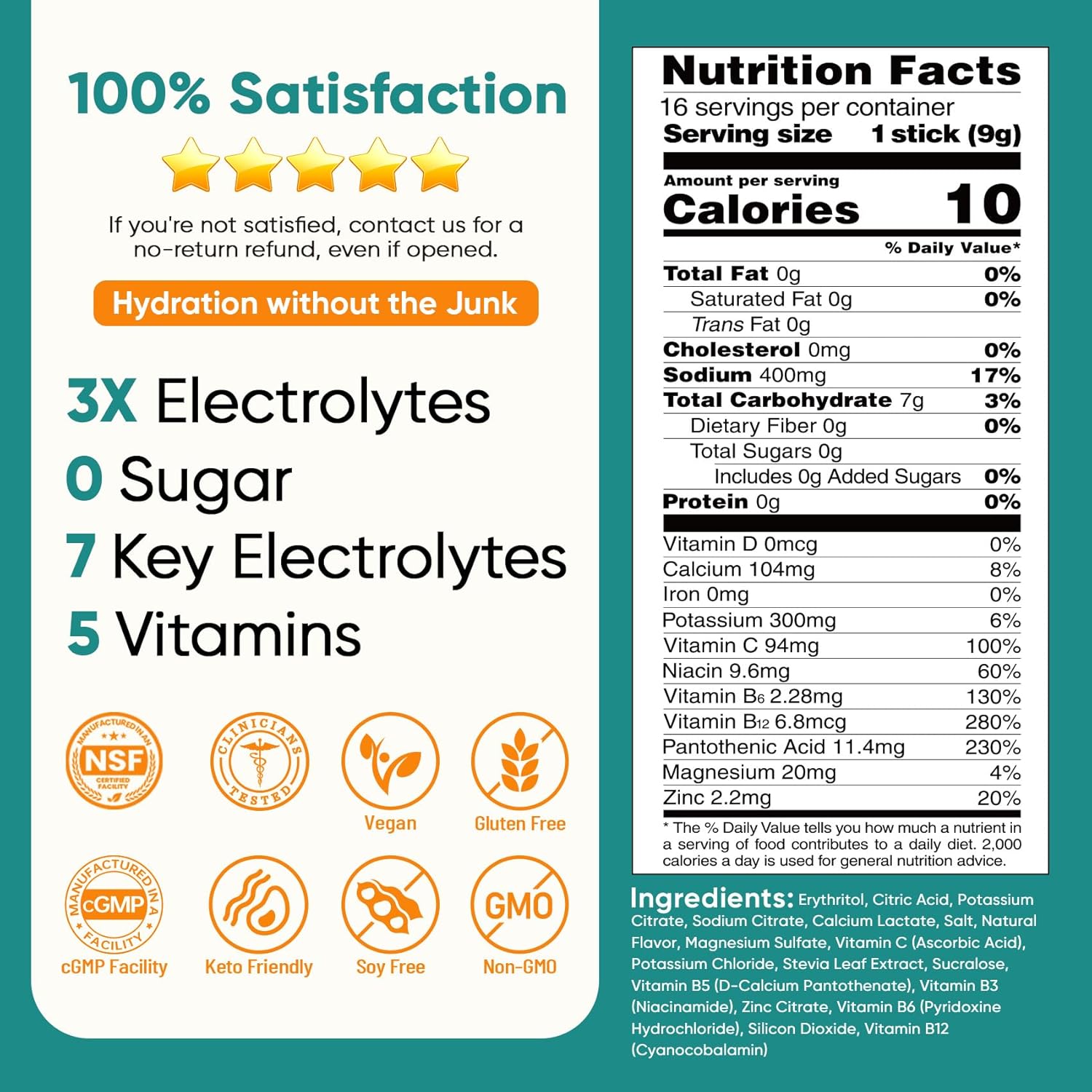 Venture Pal Electrolyte Stick Packs – Durable On-the-Go Hydration for Outdoor Dining and Long Road Trips