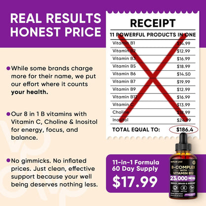 Venture Pal Methylated B Complex Liquid Drops – Streamlined 2 Fl Oz Sublingual B12 for Clutter-Free Kitchen Counters
