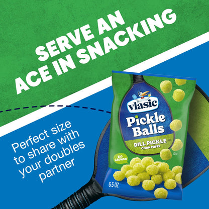 Vlasic Pickle Balls Dill Pickle Flavored Corn Puffs 6.5 oz – Fun Pickleball-Shaped Corn Puffs for Kids' Sports Snack Packs