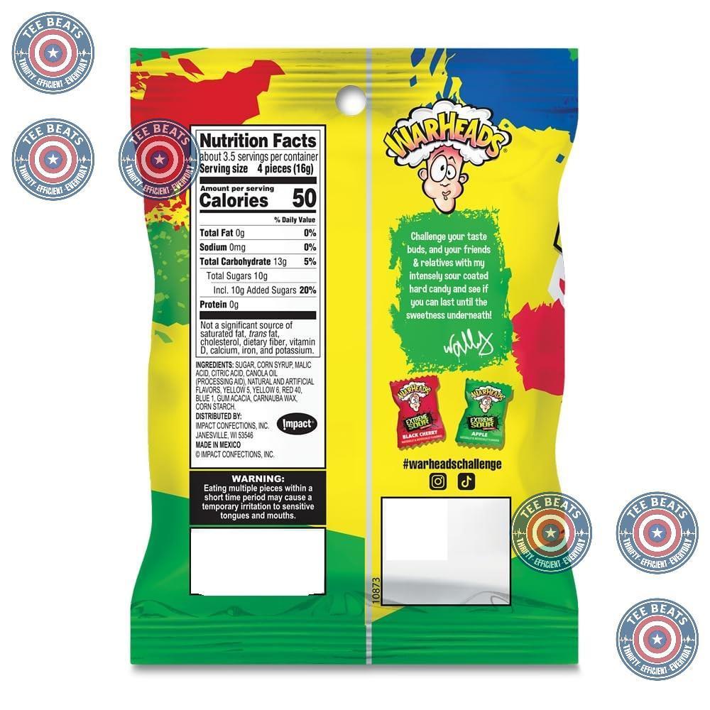 WARHEADS Extreme Sour Hard Candy - Throwback Gift for Millennials and Gen X Candy Nostalgia - 3 Pack