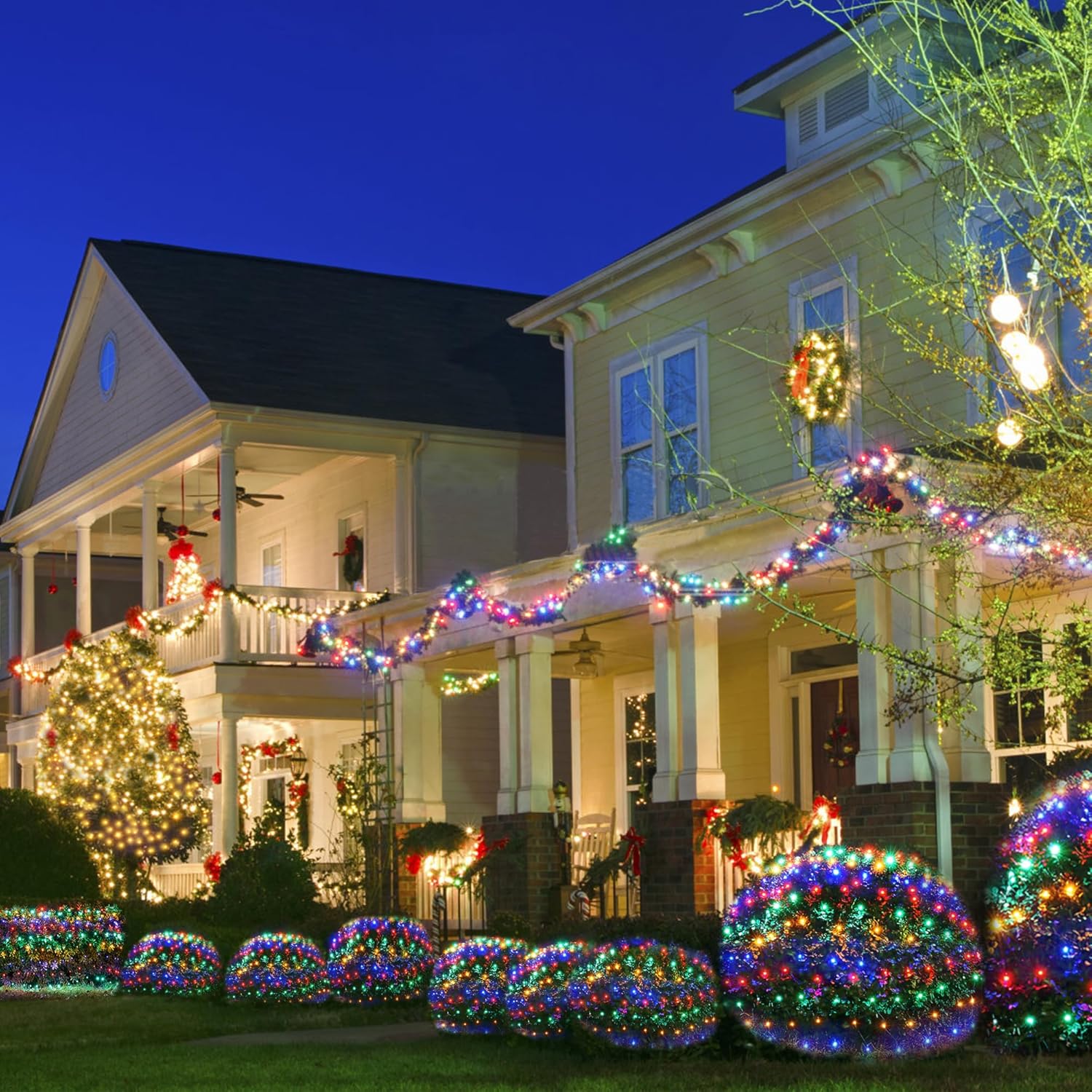 WBao Solar Festive Net Lights – Stylish Holiday Home Decor with 5 Color Options and Remote Dimming