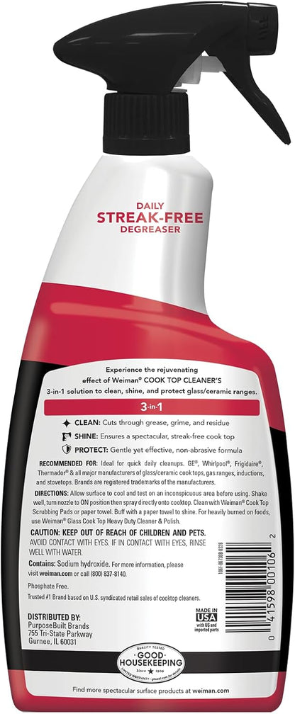 Weiman 2-Pack Glass Cooktop Spray & Microfiber Cloth – No-Rinse Degreaser for Open-Concept Office Kitchens and Co-Working Spaces