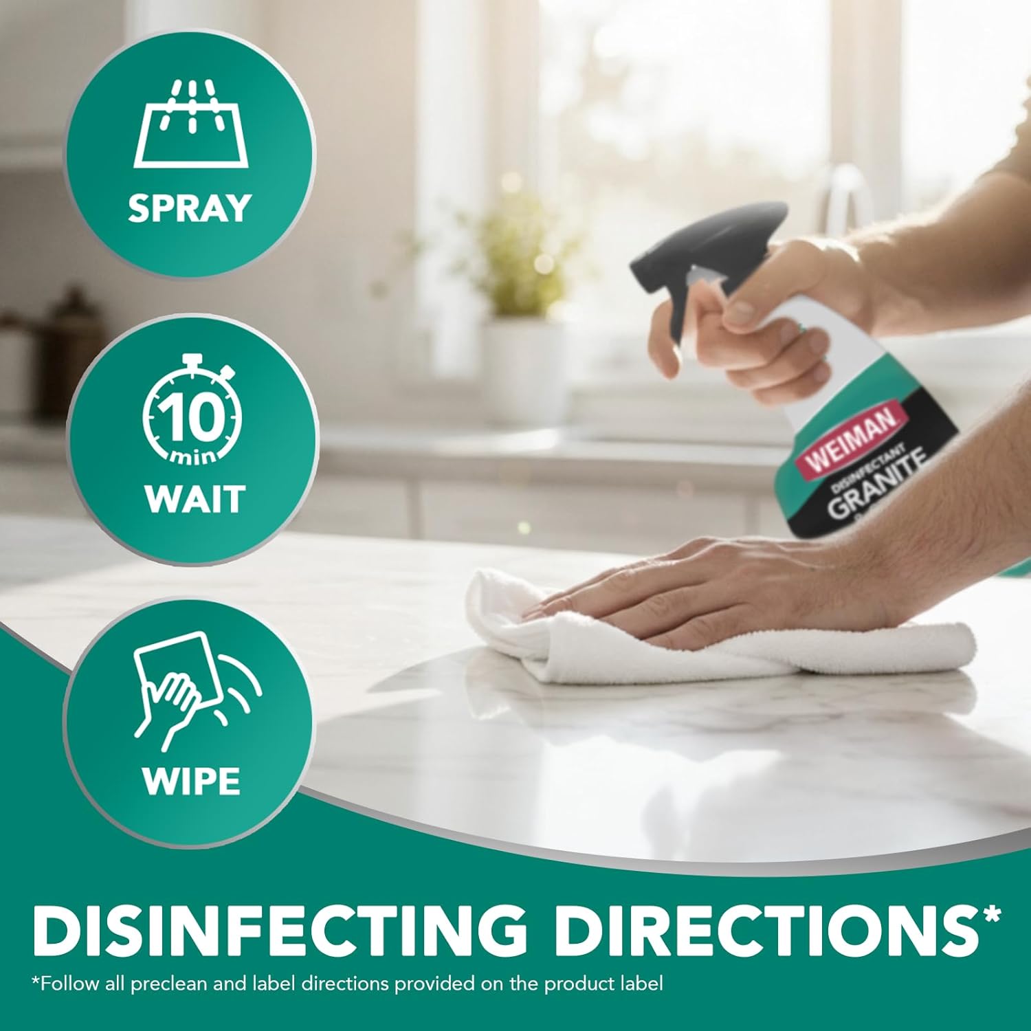 Weiman Disinfectant Granite Daily Clean & Shine – Worry-Free Germ-Killing Spray for Sealed Granite, Marble and Quartz