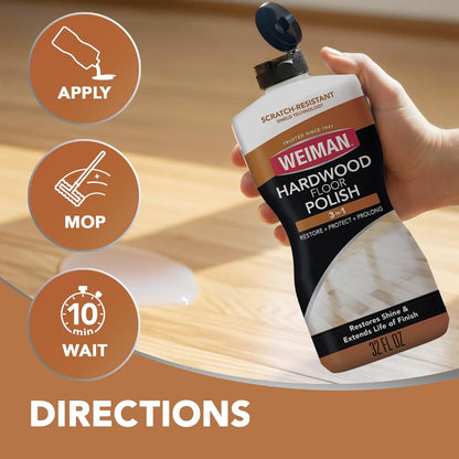Weiman Hardwood Floor Polish and Restorer 32 Oz 3-Piece Set - Practical Gift for New Homeowners, Polishes and Protects Wood