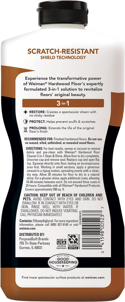 Weiman Hardwood Floor Polish and Restorer 32 Oz 3-Piece Set - Practical Gift for New Homeowners, Polishes and Protects Wood