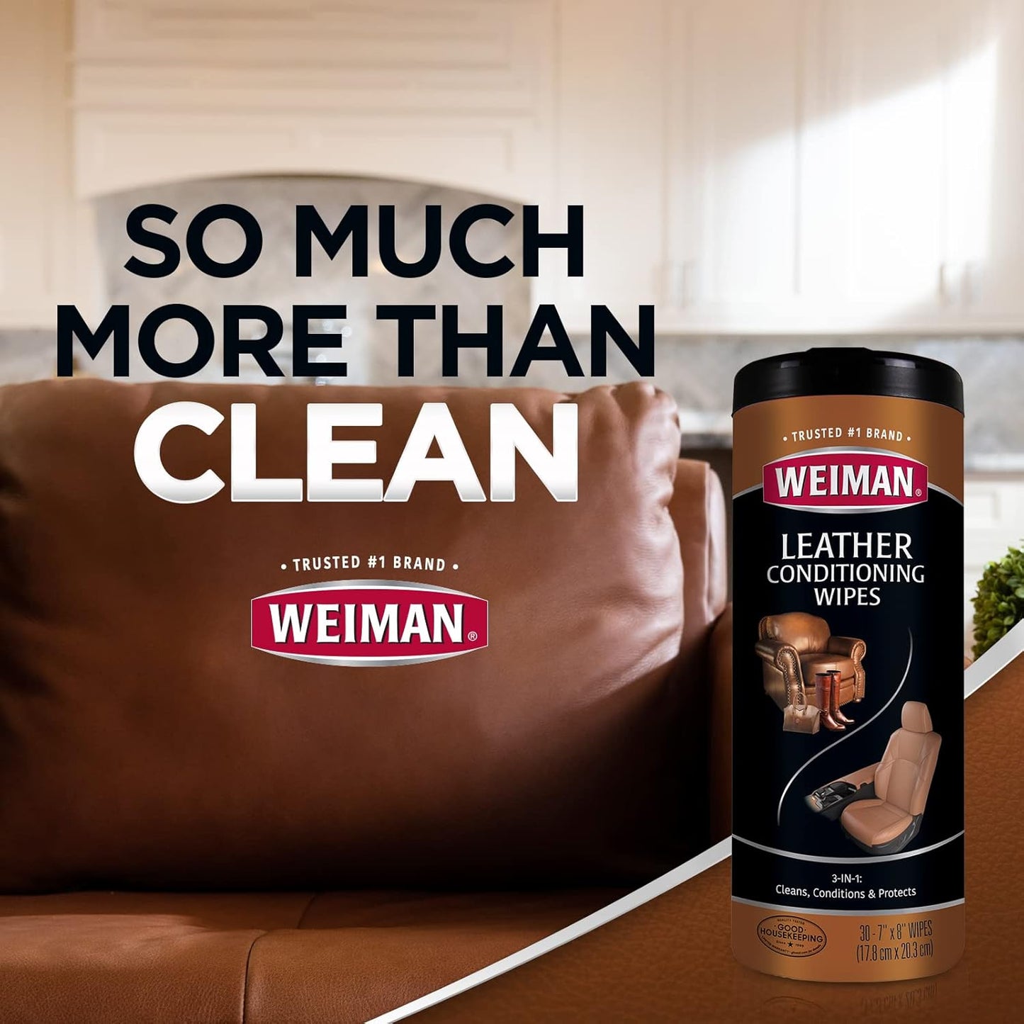 Weiman Leather Cleaning Wipes - Bedroom and Den Leather Care for Headboards, Accent Chairs, and Library Seating with Sun Fade Defense
