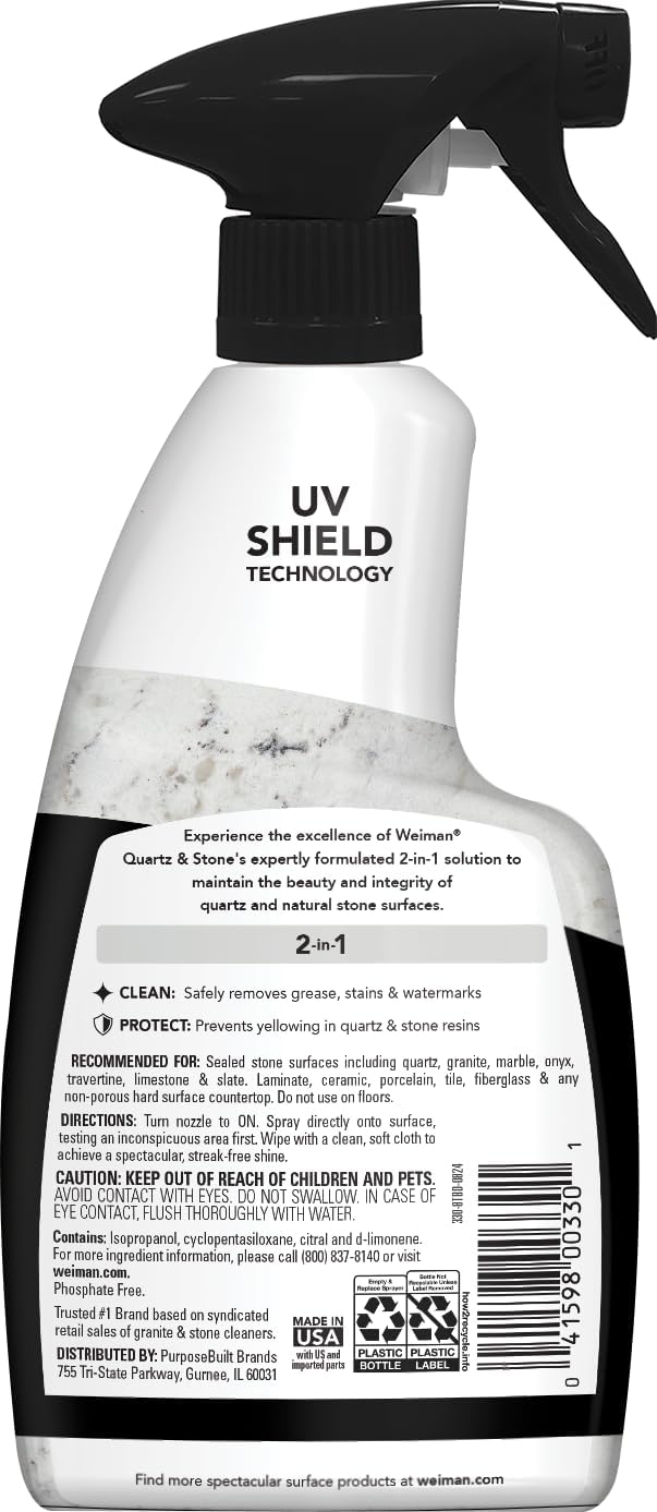 Weiman Quartz Countertop Cleaner and Polish for Modern Kitchen Countertops, Residue-Free Citrus Polish with UV Defense