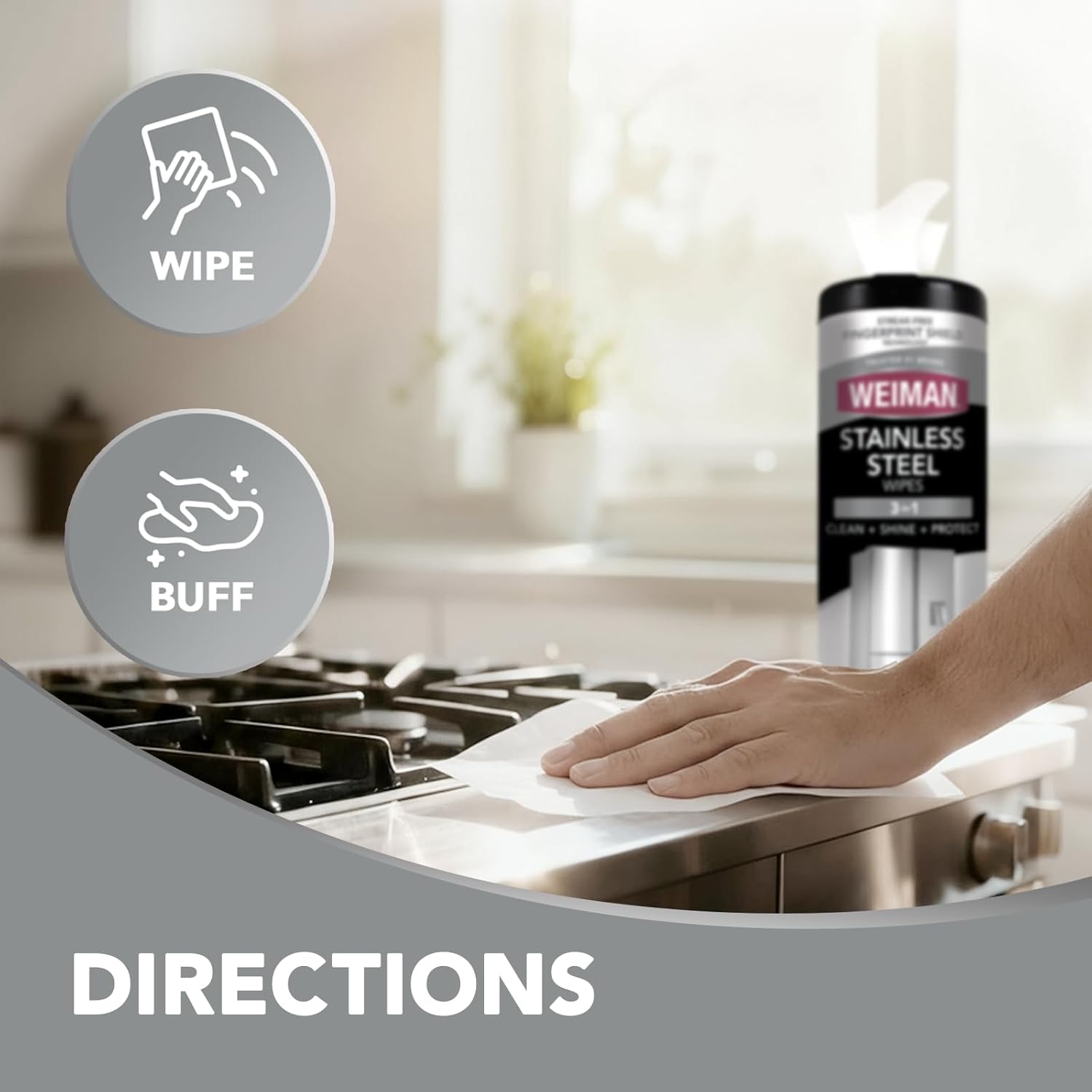 Weiman Stainless Steel Cleaner Wipes - Keep Black Stainless Finishes Photo-Ready in Modern Kitchens and Bathrooms