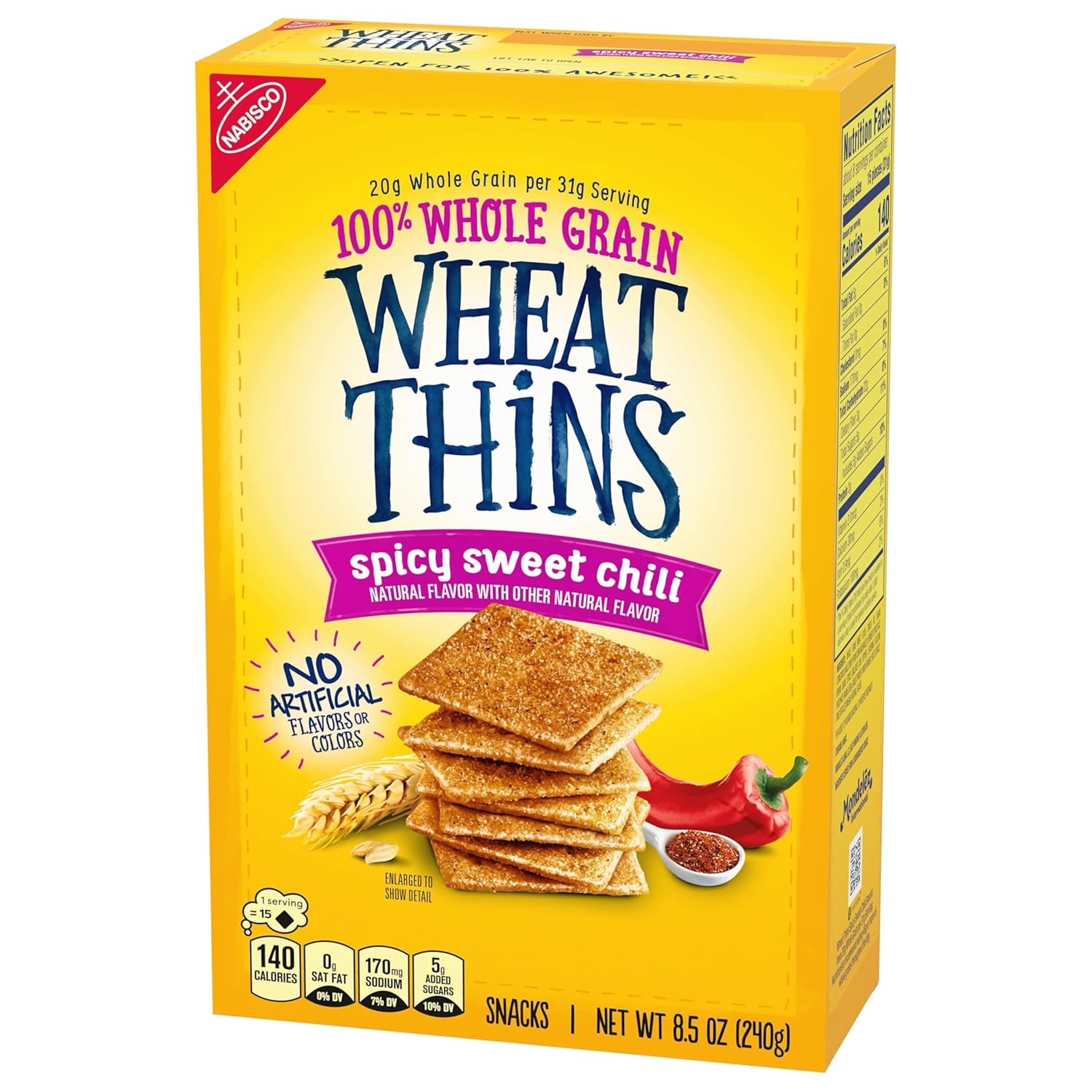 Wheat Thins Spicy Sweet Chili Crackers – No Artificial Flavors Snack Swap for Health-Conscious Home Office Breaks, 8.5 oz