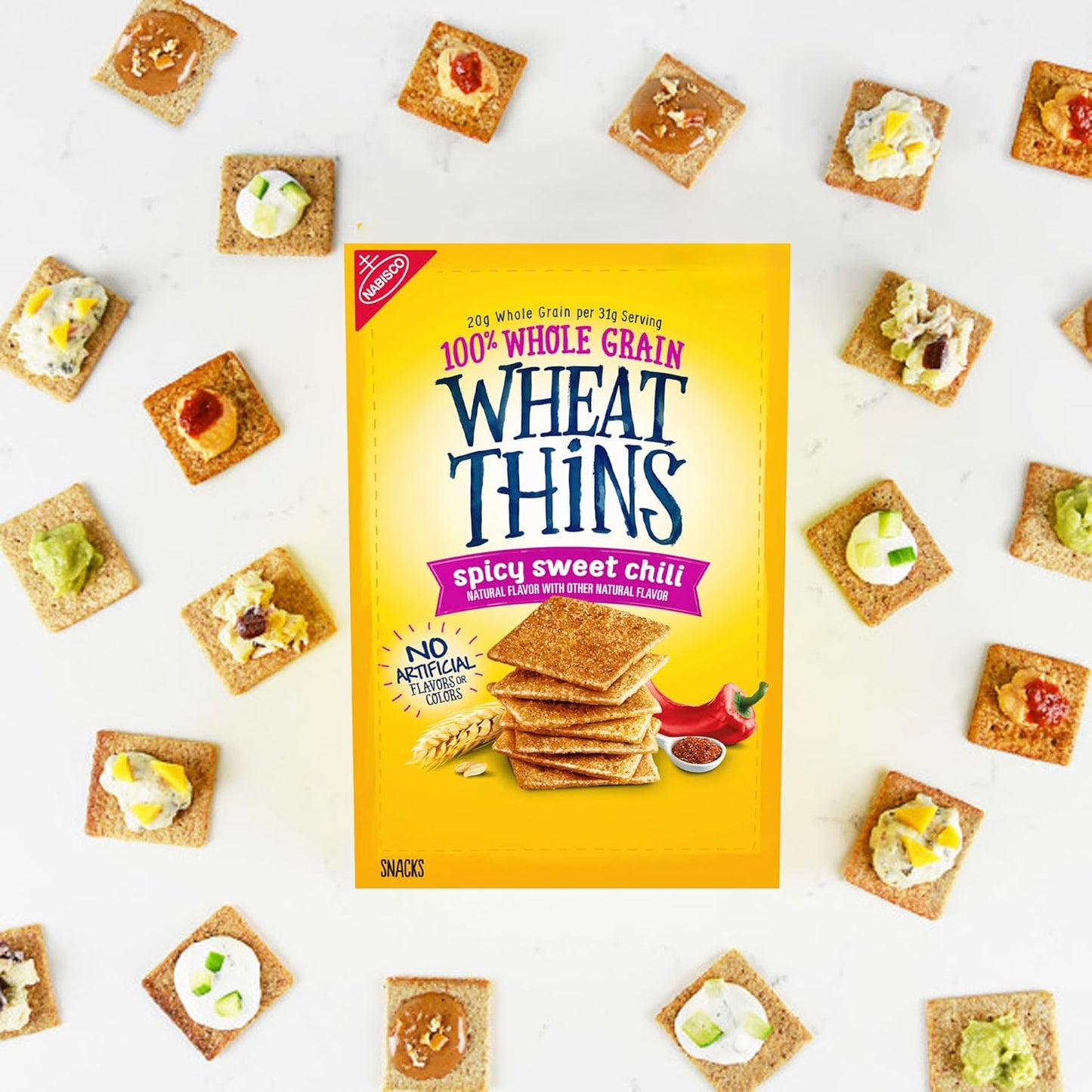 Wheat Thins Spicy Sweet Chili Crackers – No Artificial Flavors Snack Swap for Health-Conscious Home Office Breaks, 8.5 oz