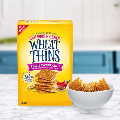 Wheat Thins Spicy Sweet Chili Crackers – No Artificial Flavors Snack Swap for Health-Conscious Home Office Breaks, 8.5 oz
