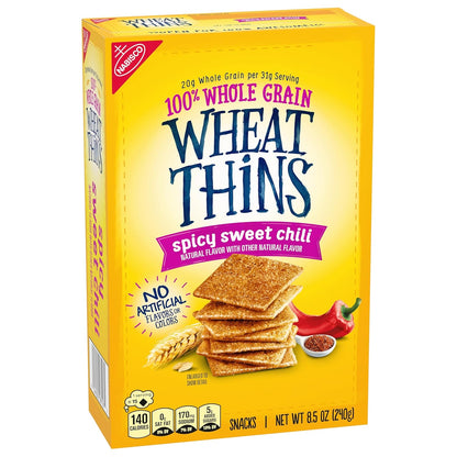 Wheat Thins Spicy Sweet Chili Crackers – No Artificial Flavors Snack Swap for Health-Conscious Home Office Breaks, 8.5 oz