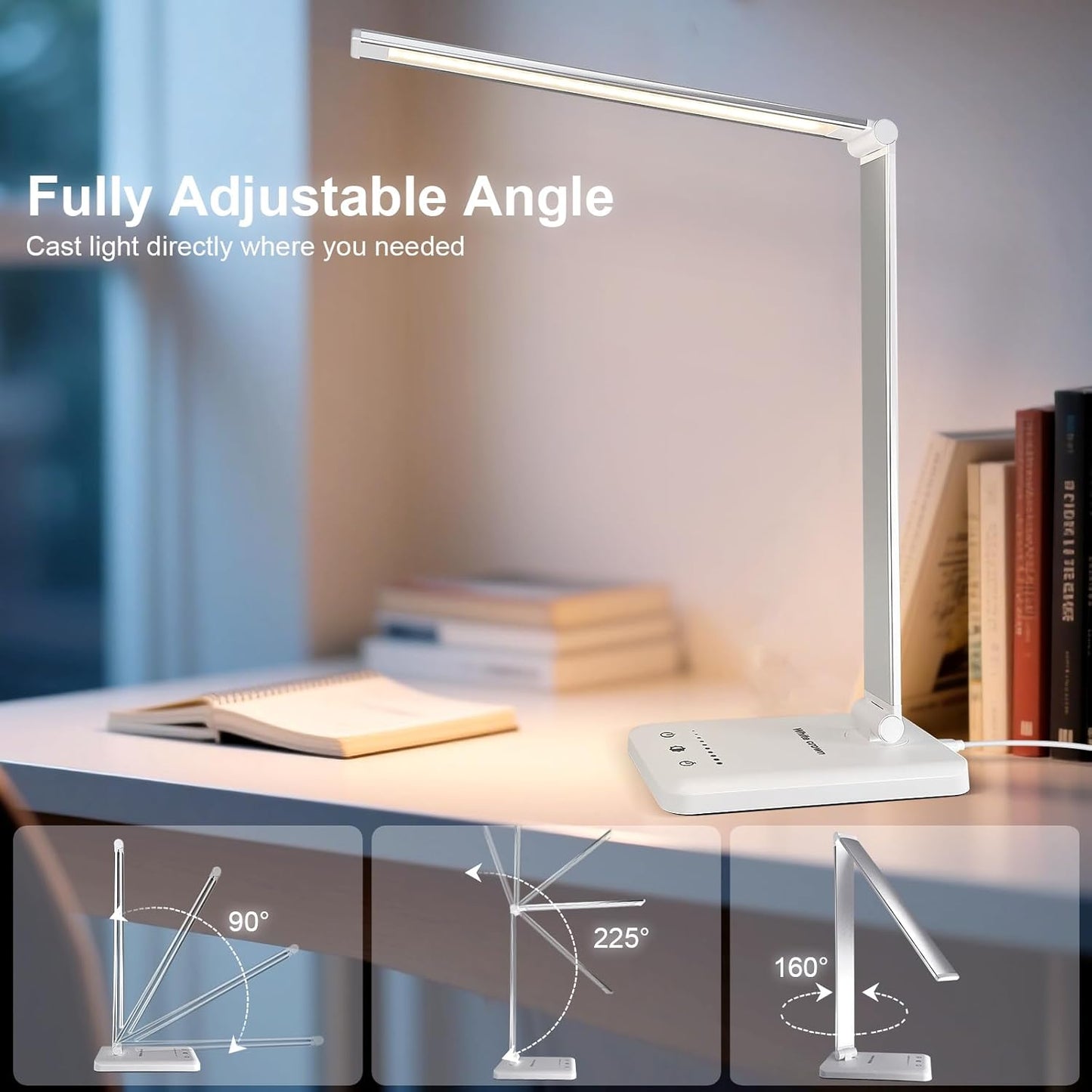 White crown Folding Dimmable Table Lamp – Modern Accent Light for Living Room Hobby and Reading Nooks