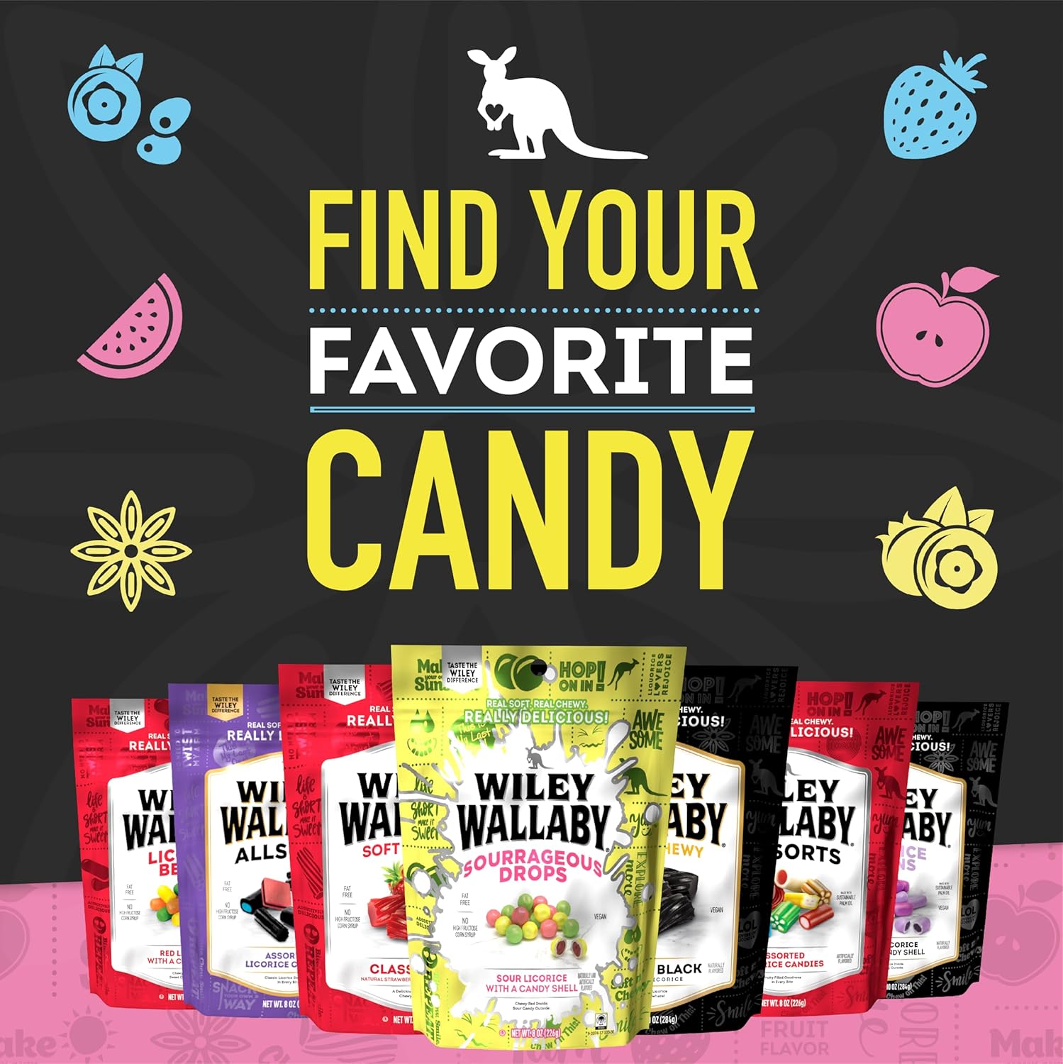 Wiley Wallaby Australian Style Licorice Mix – Fat Free Candy Variety Pack for Family Road Trips and Picnic Outings