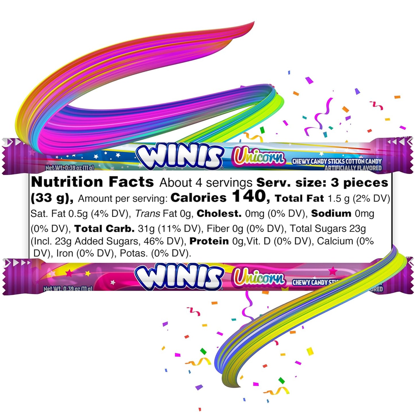 Winis Unicorn Cotton Candy Soft Taffy Swirls – Thoughtful Little Gift for Coworkers, Neighbors, and Teachers | 11-Count Allergy-Friendly Sharing Pouch, 4.3 Oz