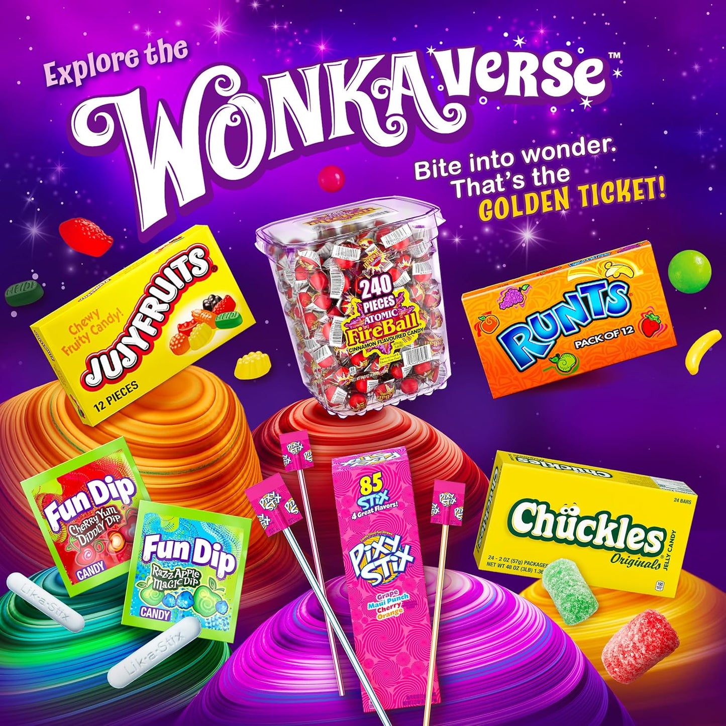 Wonka Jujyfruits Classic Chewy Gummy Candy, 12oz Shareable Assorted Bag for Birthday Party Favors and Lunches