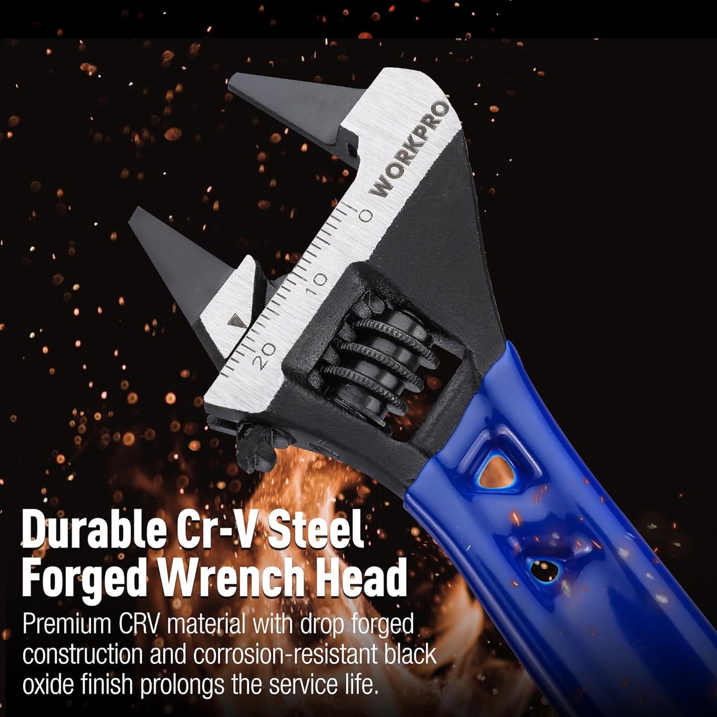 WORKPRO Stubby Wide-Opening Wrench – Slip-Resistant Coated-Handle Tool for Confined Mechanical Work