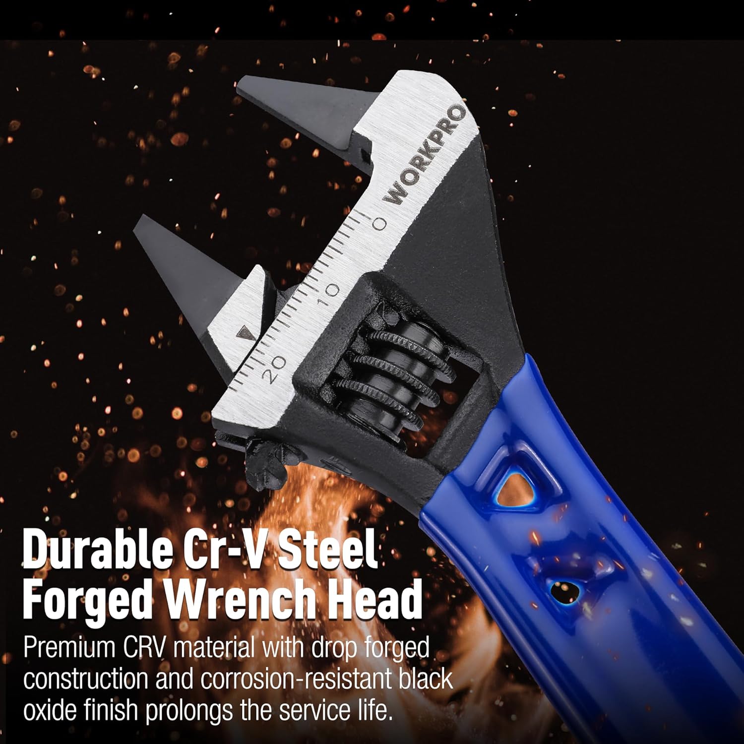 WORKPRO Stubby Wide-Opening Wrench – Slip-Resistant Coated-Handle Tool for Confined Mechanical Work