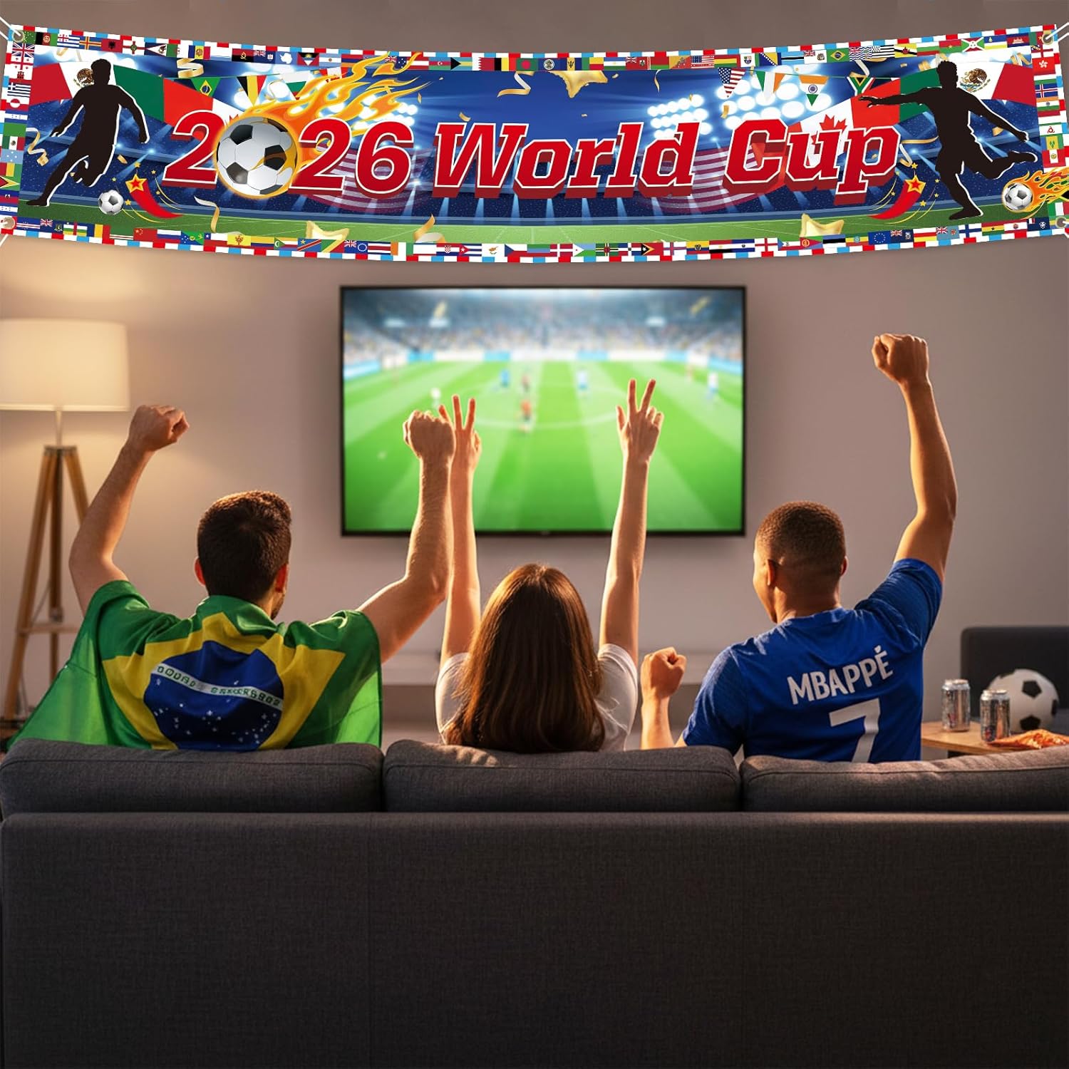 World Cup 2026 International Flags Backdrop – Weather-Friendly Outdoor Hanging Decor for Tailgates