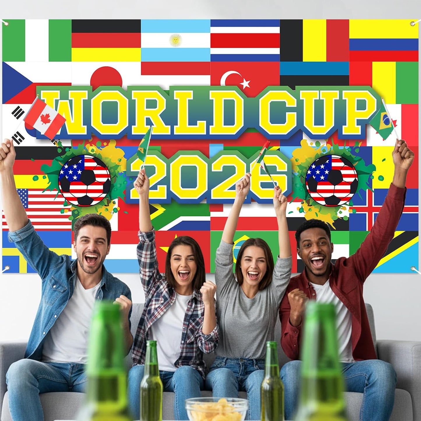 World Football Tournament Cup Celebration Backdrop 43x71 Inch Bedroom Aesthetic Accent Piece for Football Fan Home Theater Setup