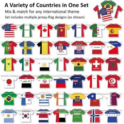 WorldDecor Backyard Tailgate Decor International Soccer Jersey Flag String 50 Pieces for Open Air Match Day Parties
