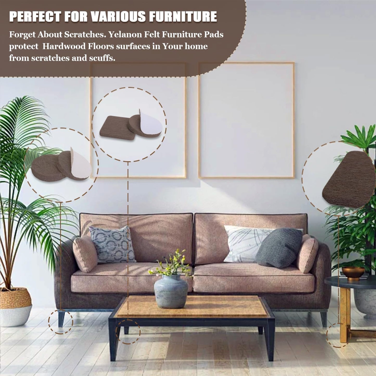 Yelanon Felt Floor Protectors - Neutral Tone Pads for Intentional Minimalist Interiors, Mixed Pack