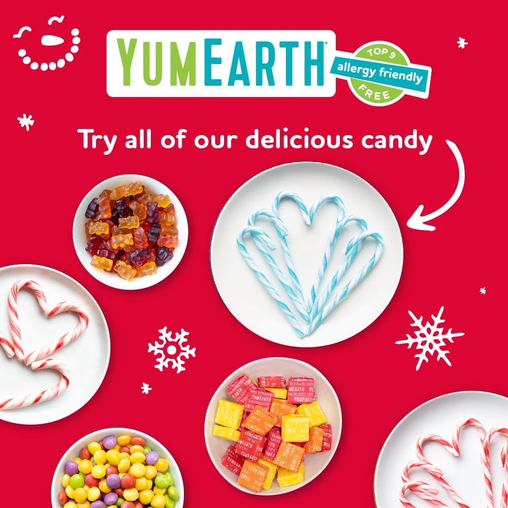 YumEarth Organic Candy Cane Lollipops - School Snack for Child with Food Allergies, Organic Christmas Candy, 30 Count Pack