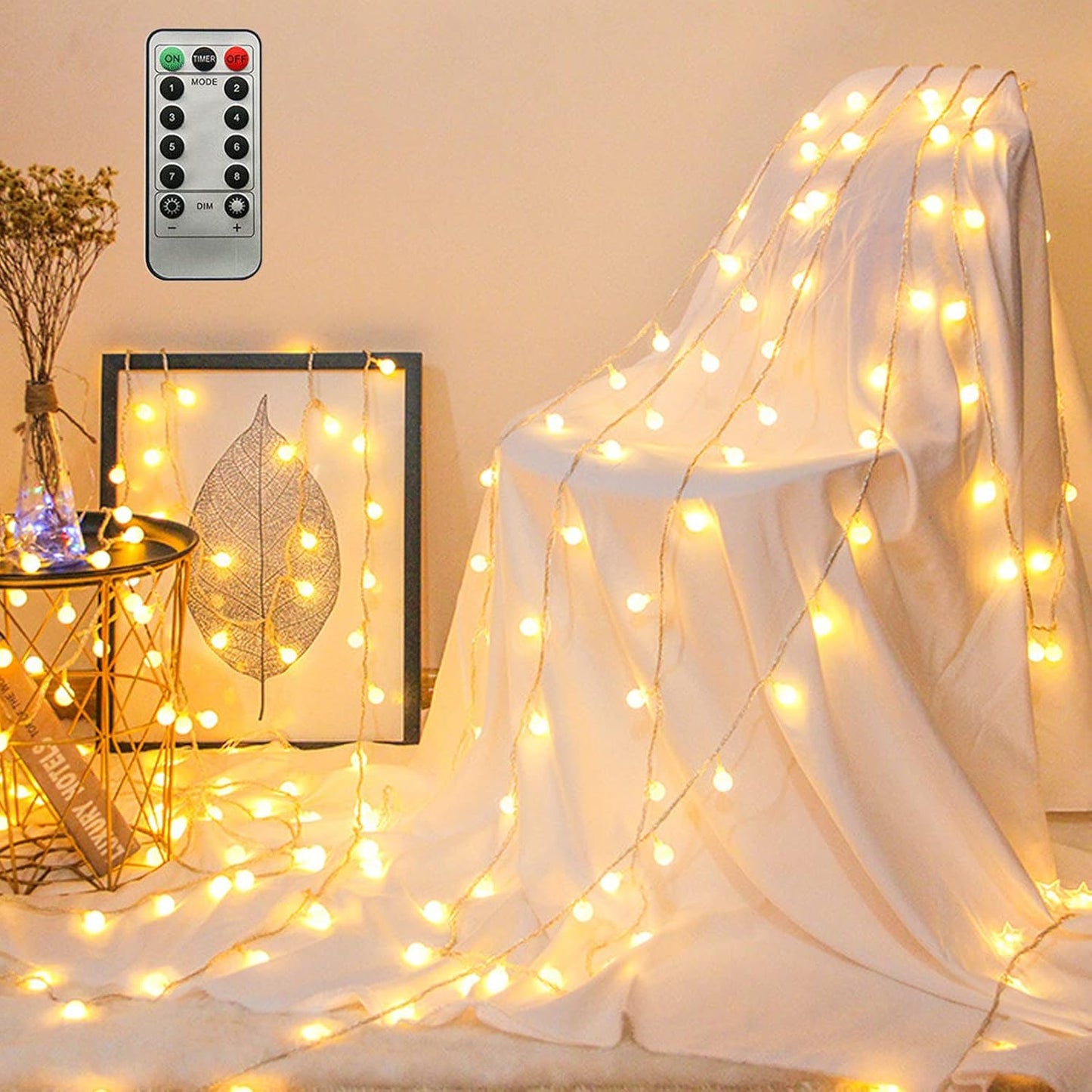 ZIMINGU Globe String Lights – Understated Scandinavian Style Fairy Lights for Intentional Living Spaces, Warm White USB Plug In